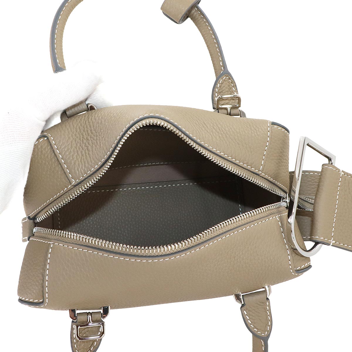 Cool Box Mini 2way Hand Shoulder Bag Leather Beige Purse