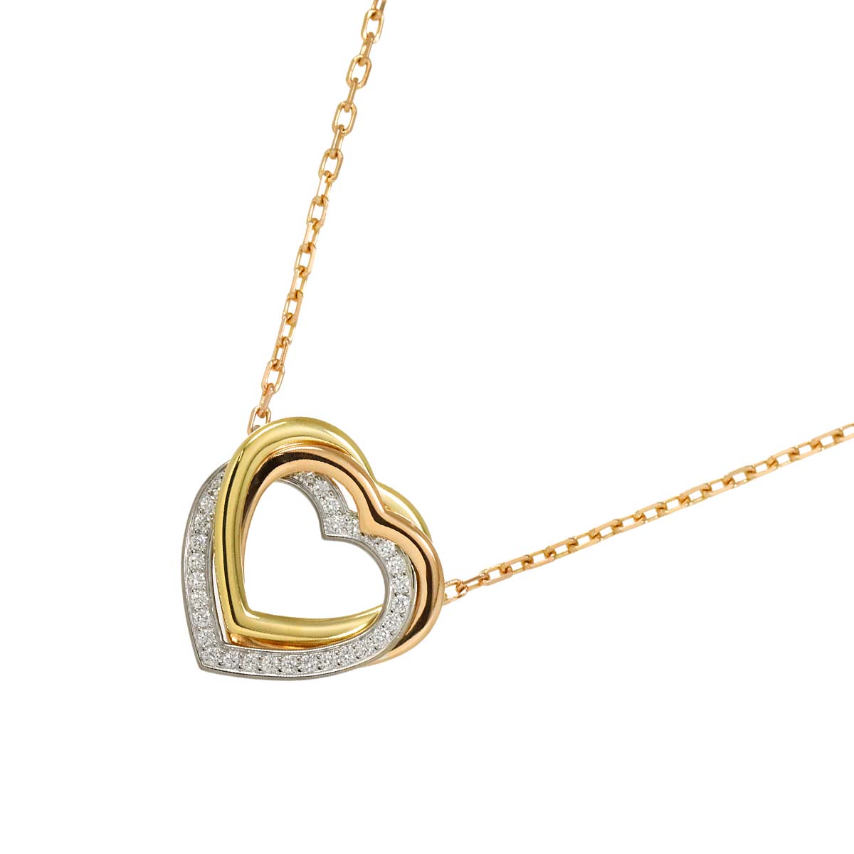 Trinity Diamond Heart Necklace 18K YG WG PG 750