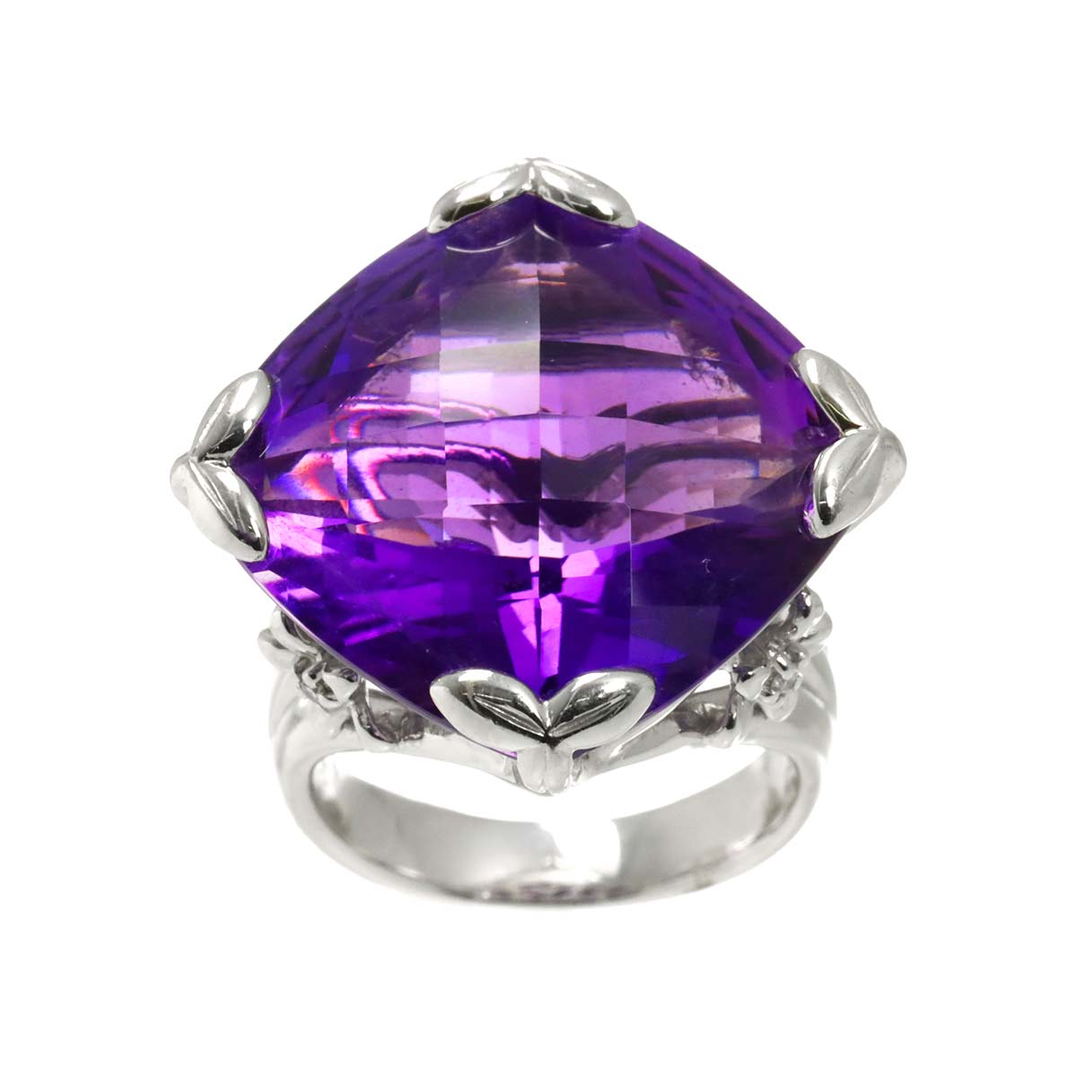 Amethyst 23.05ct Diamond 0.30ct Ring 18K WG 750 6.25-6.5(US)