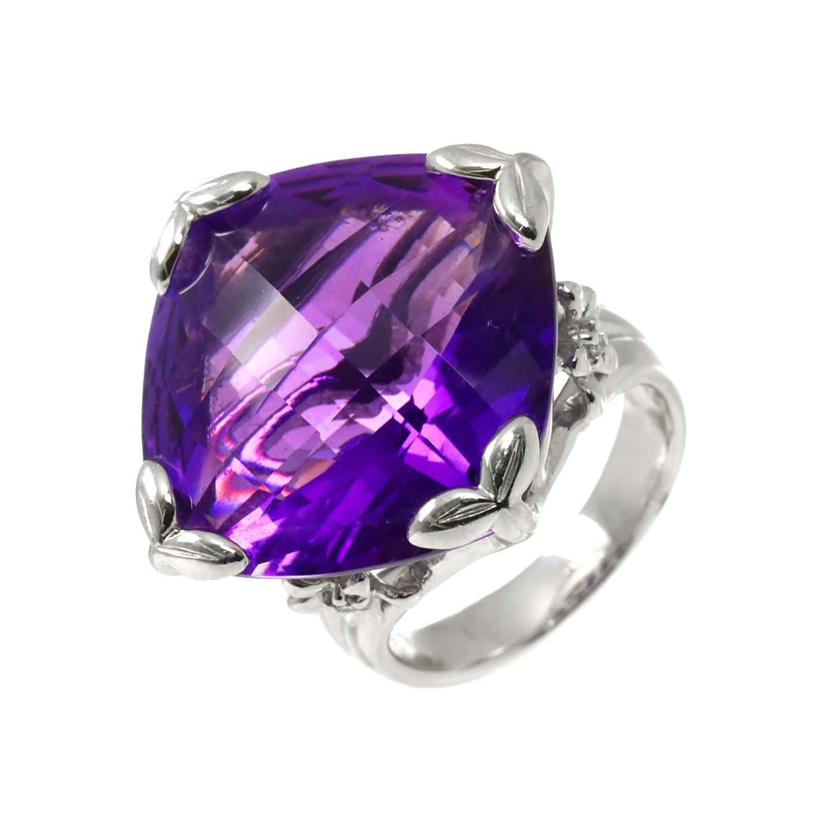 Amethyst 23.05ct Diamond 0.30ct Ring 18K WG 750 6.25-6.5(US)