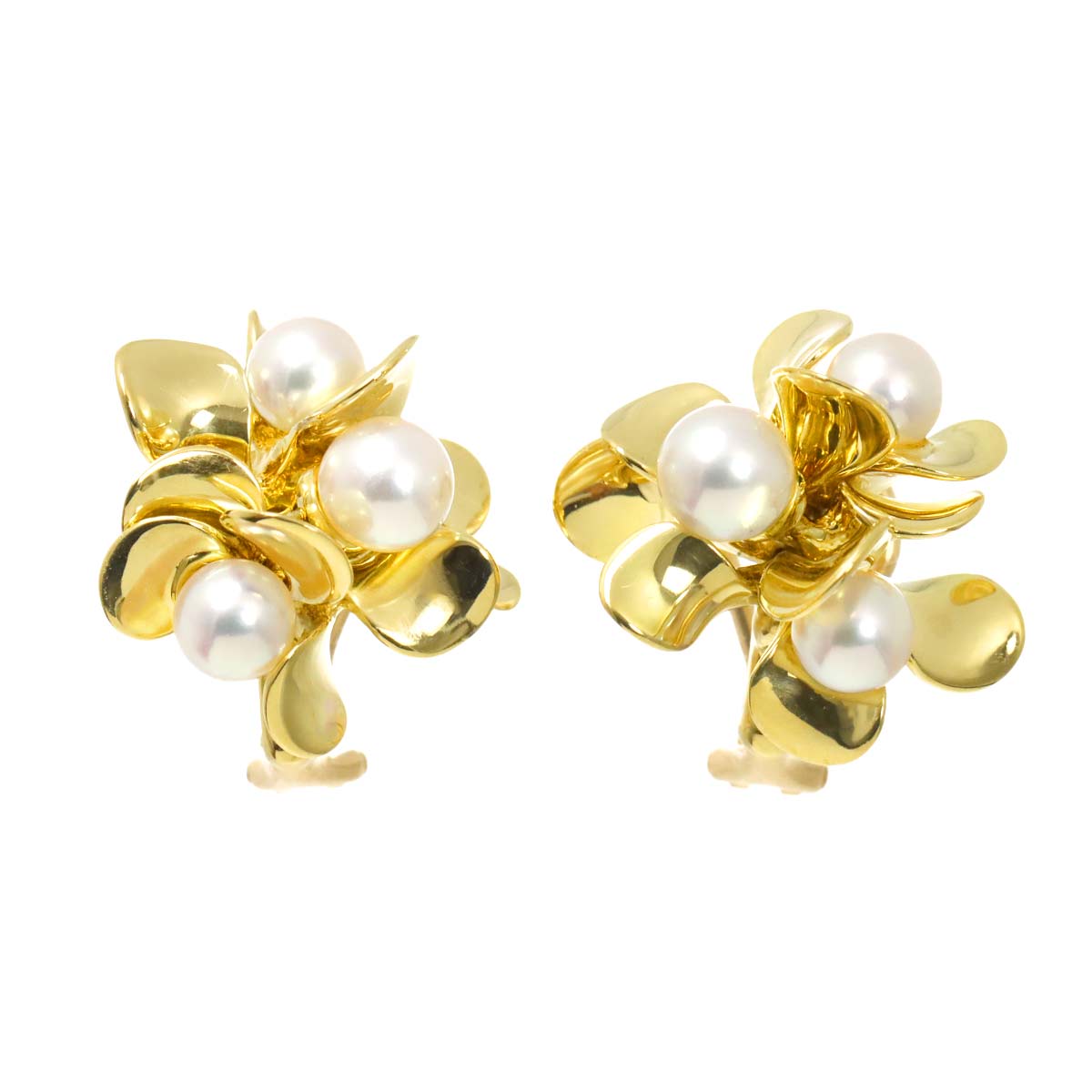 Akoya Pearl 5.1-4.6mm Earrings Clip on 18K Yellow Gold 750