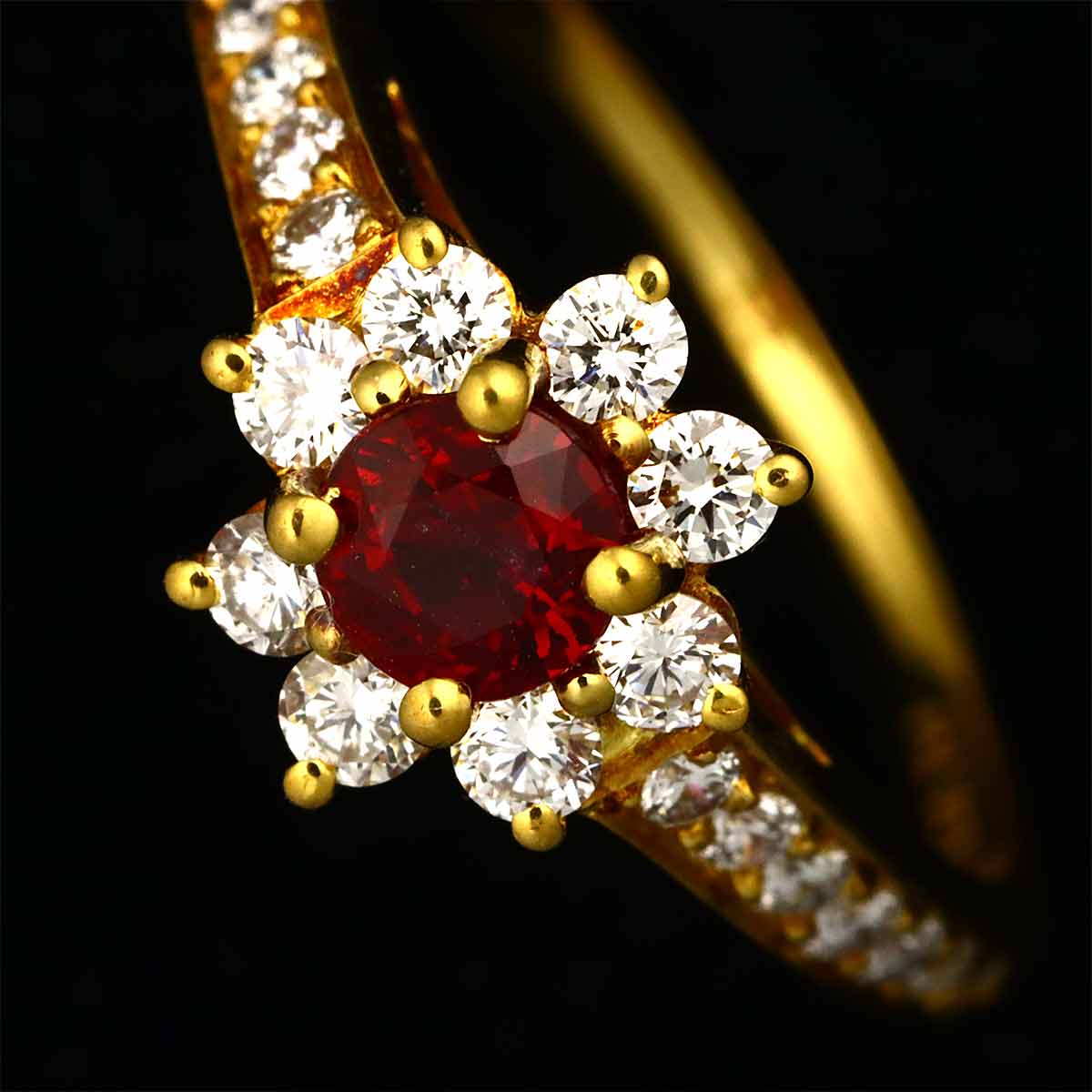 Ruby Diamond Ring 18K YG 750 size5.25-5.5(US)