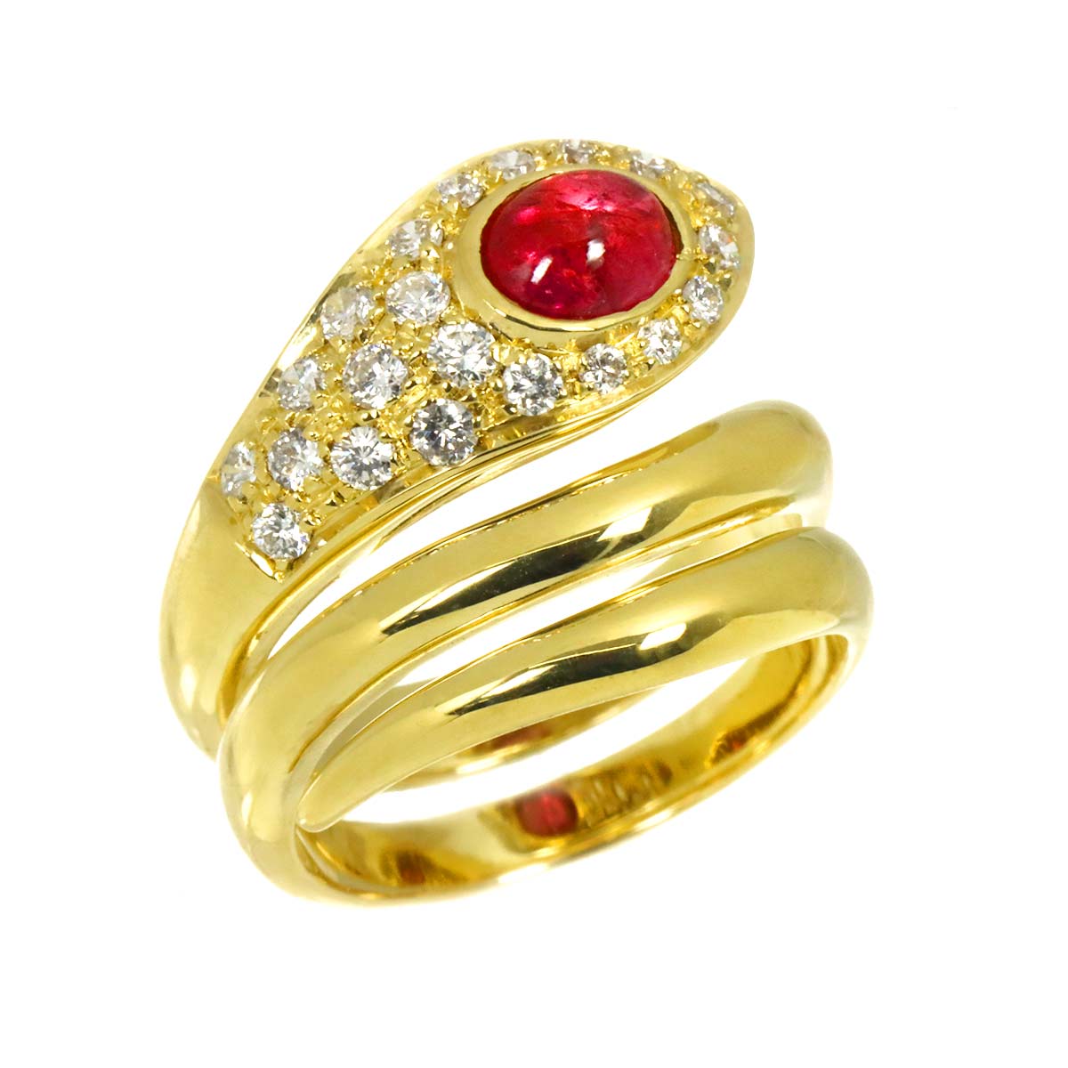 Ruby Diamond Ring 18K Yellow Gold 750 6-6.25(US)