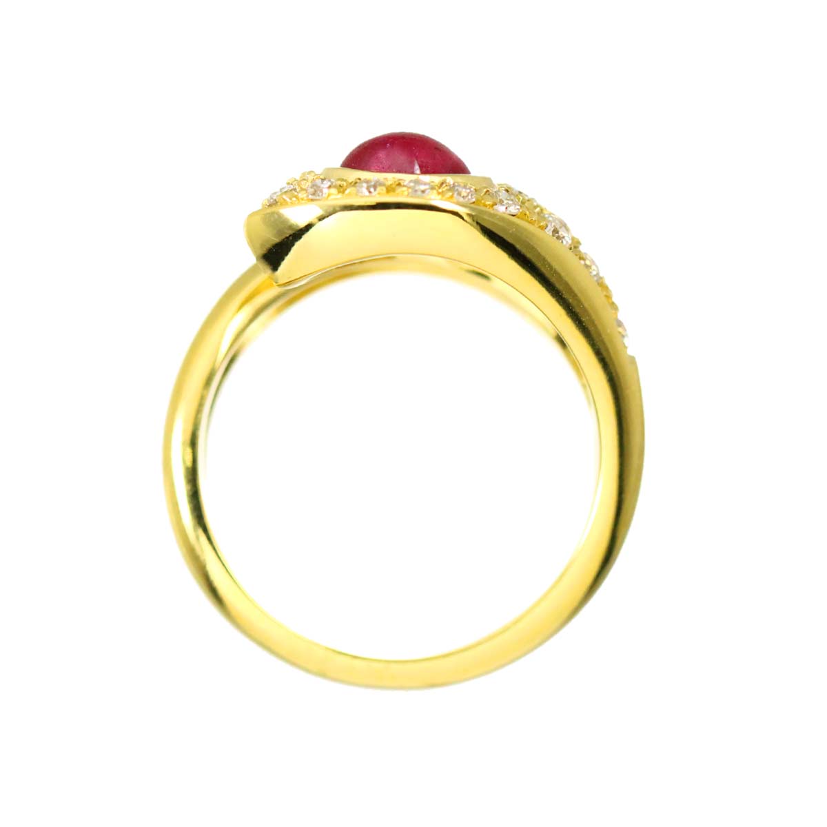 Ruby Diamond Ring 18K Yellow Gold 750 6-6.25(US)