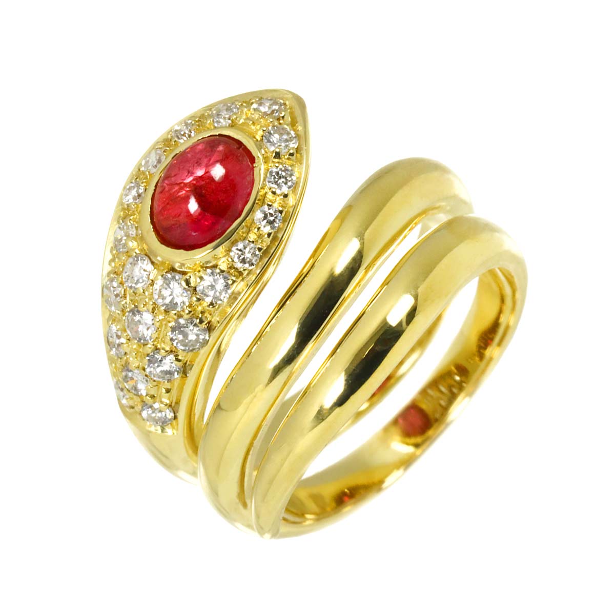 Ruby Diamond Ring 18K Yellow Gold 750 6-6.25(US)