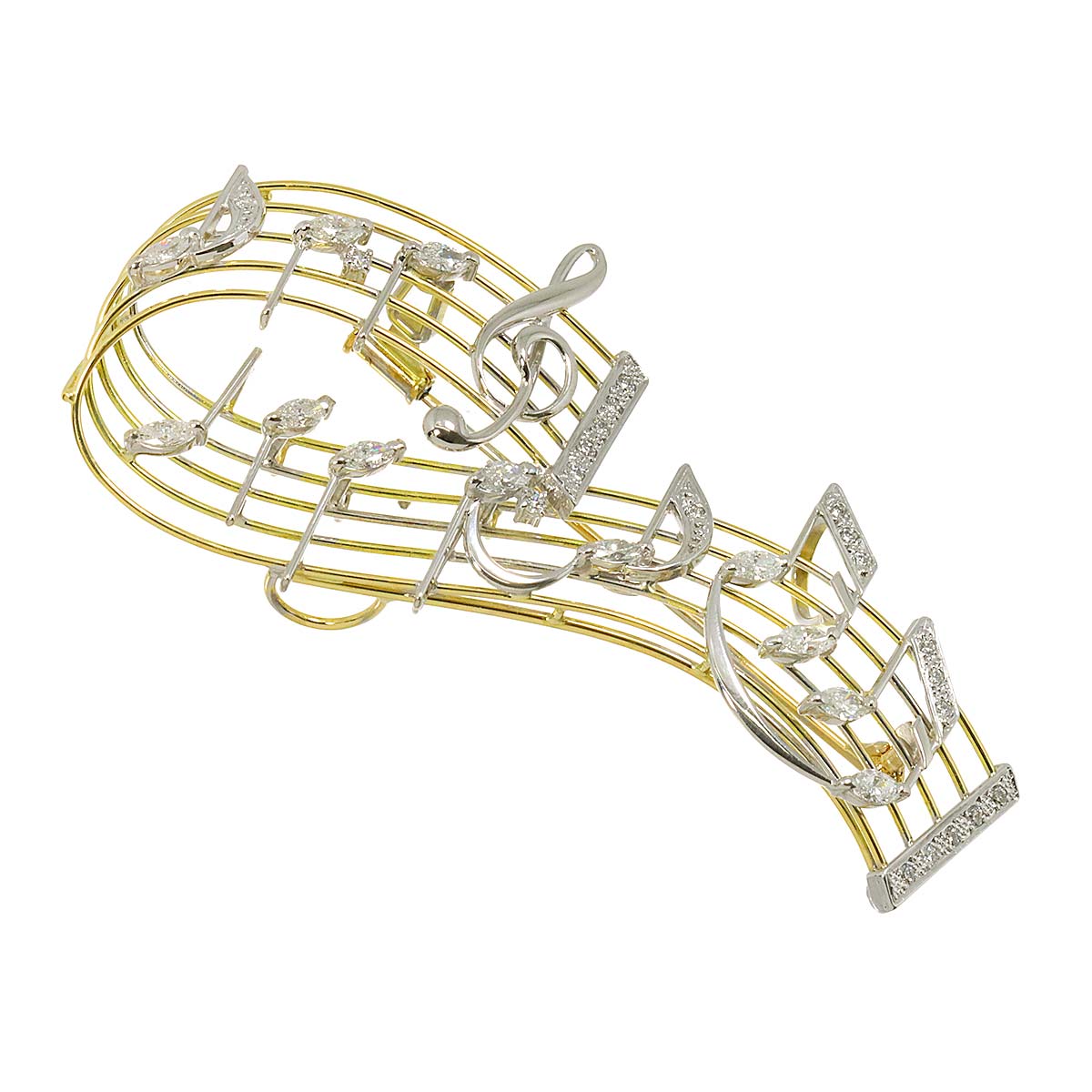 Diamond 1.29ct Brooch 18K WG YG White Yellow Gold 750