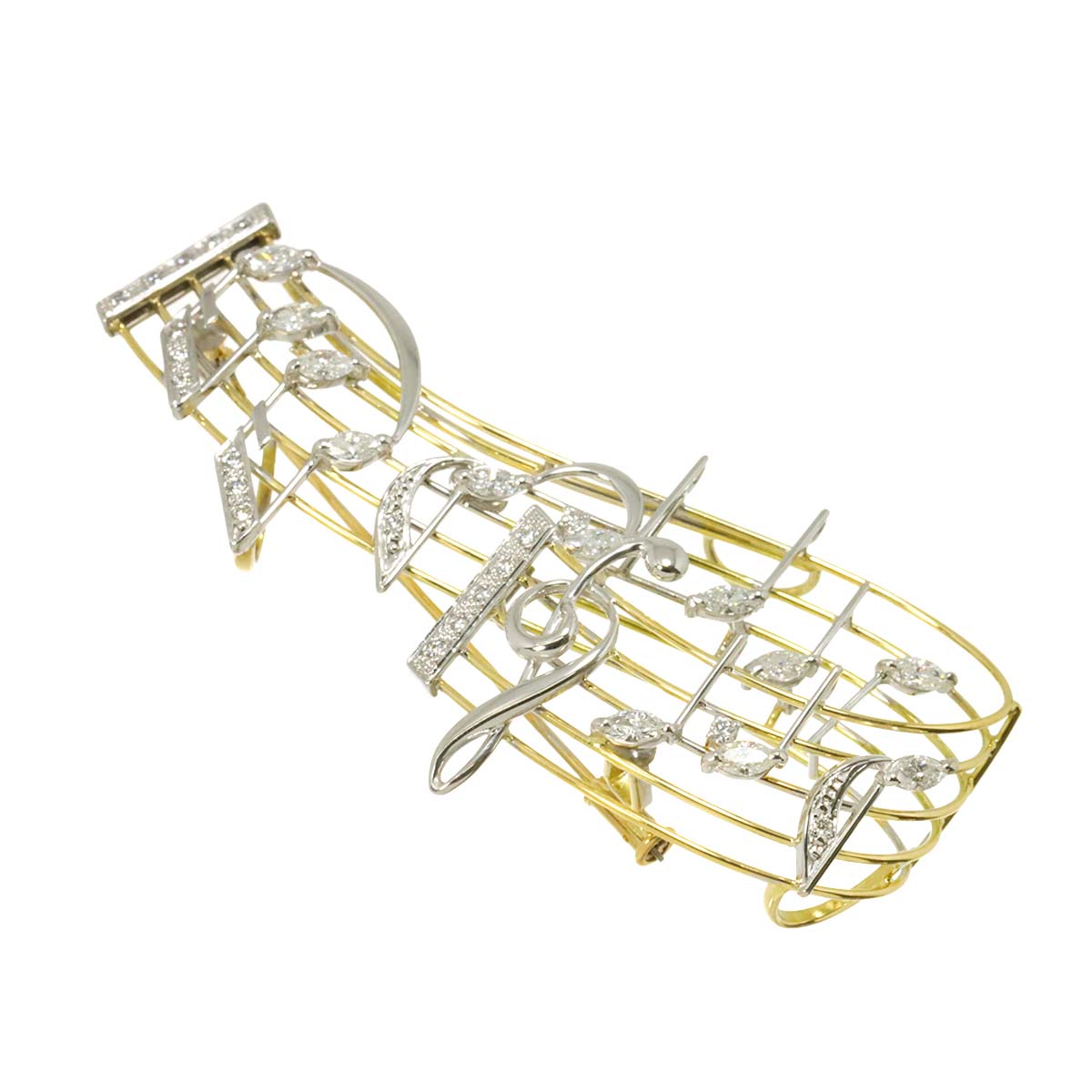 Diamond 1.29ct Brooch 18K WG YG White Yellow Gold 750