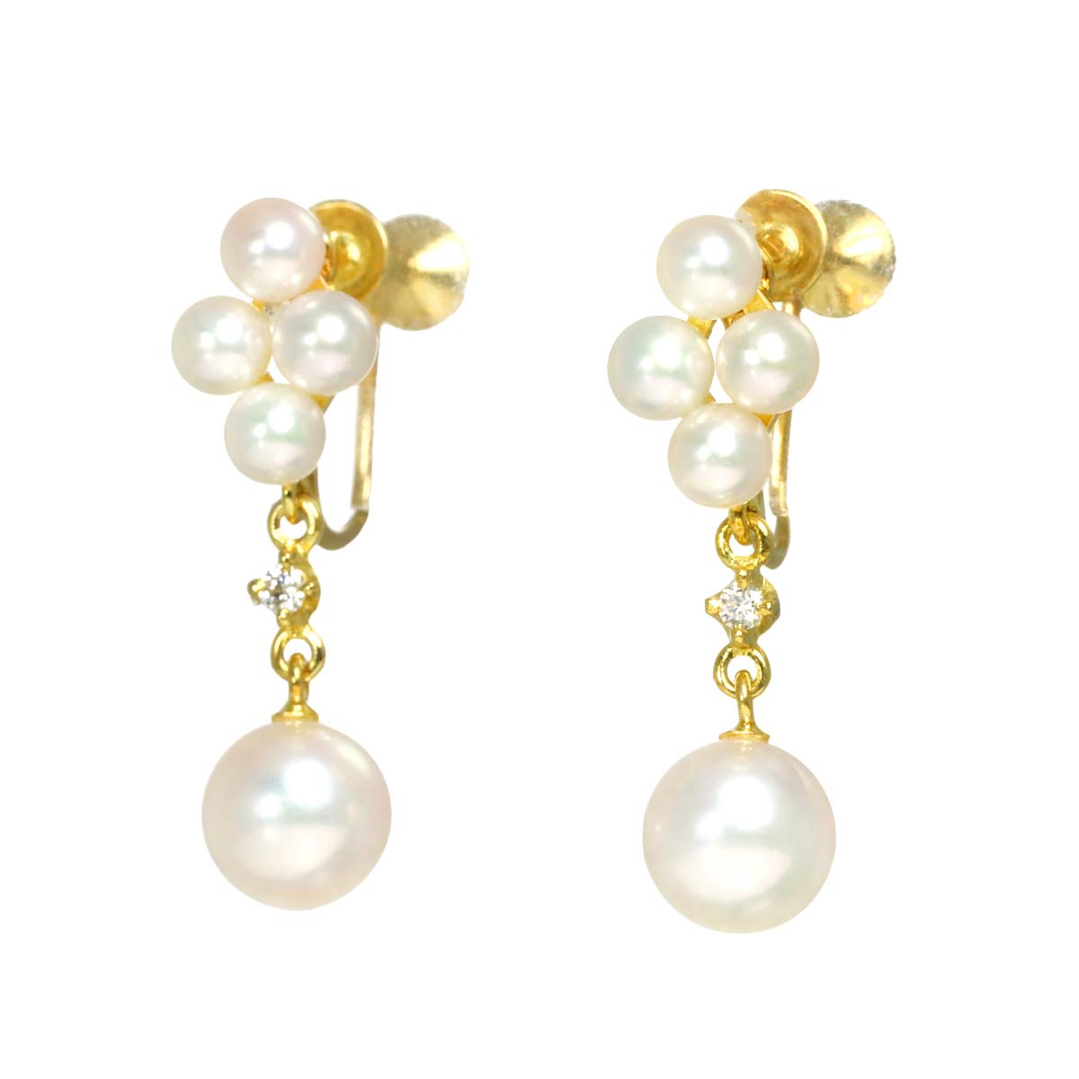 Akoya Pearl 6.5-3.5mm Diamond Earrings 18K Yellow Gold 750