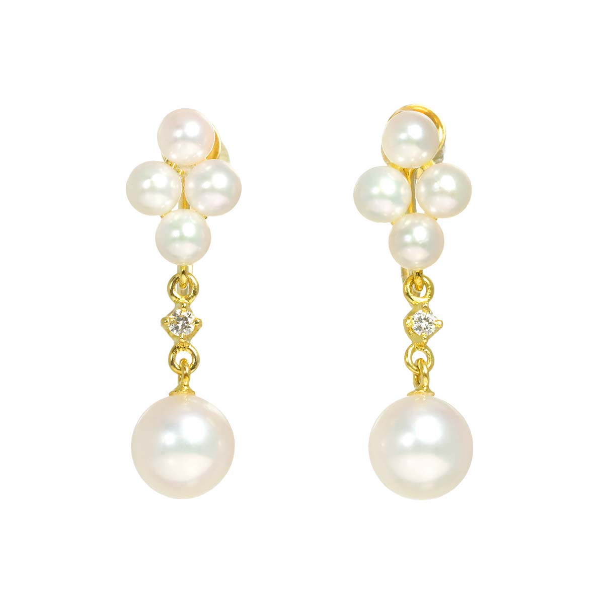 Akoya Pearl 6.5-3.5mm Diamond Earrings 18K Yellow Gold 750