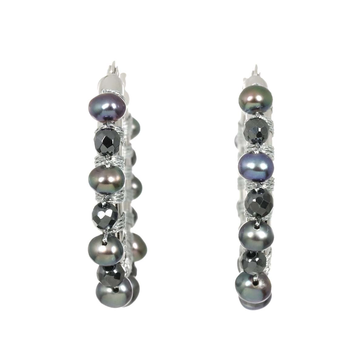 Pearl Haematite Earrings Pierced 14K WG 585