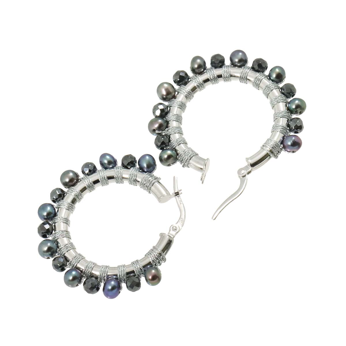 Pearl Haematite Earrings Pierced 14K WG 585