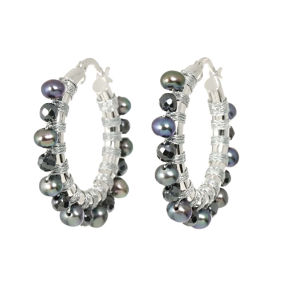 Pearl Haematite Earrings Pierced 14K WG 585