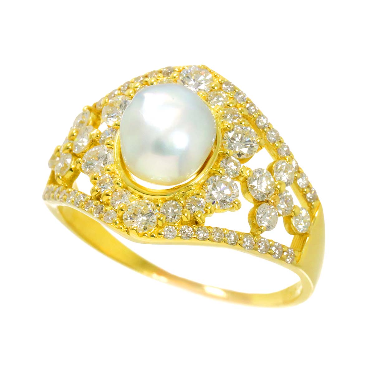 South Sea pearl Diamond 1.34ct Ring 18K K18 YG 750 8.75(US)