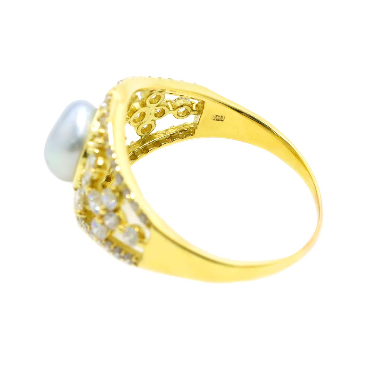 South Sea pearl Diamond 1.34ct Ring 18K K18 YG 750 8.75(US)