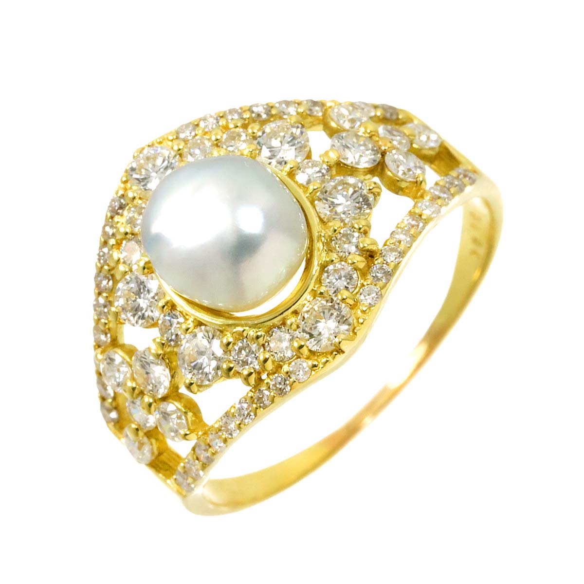 South Sea pearl Diamond 1.34ct Ring 18K K18 YG 750 8.75(US)