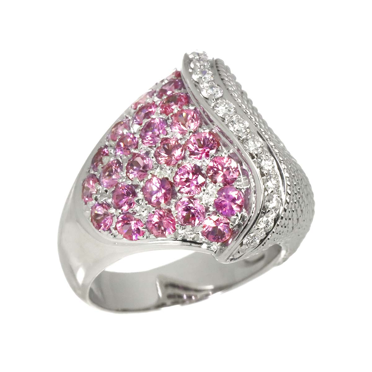 Sapphire Diamond Ring 18K K18 WG White Gold size6(US)