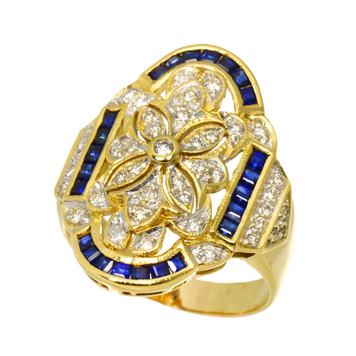Sapphire 0.98ct Diamond 0.43ct Ring 18K YG Yellow Gold size7.5-7.75(US)