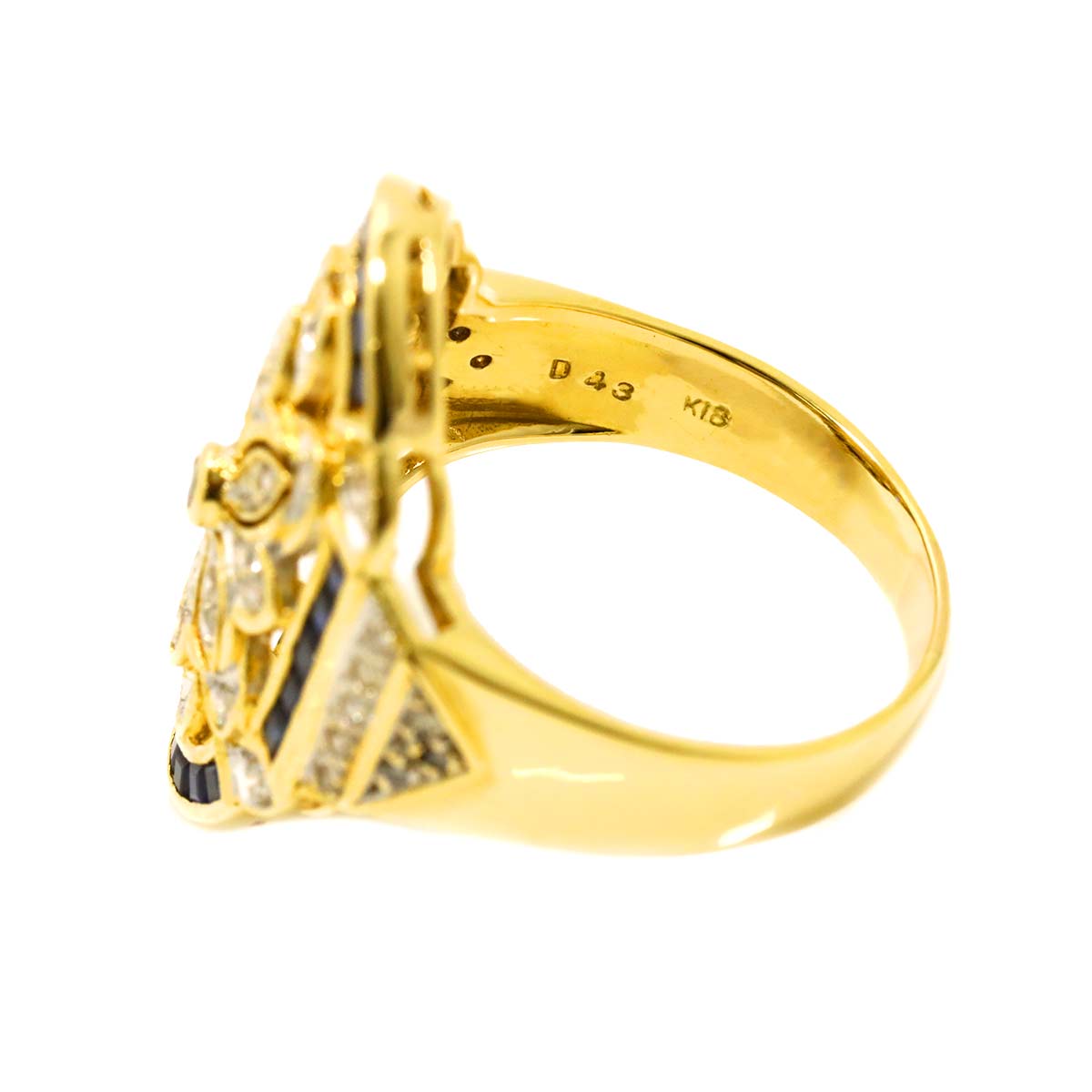 Sapphire 0.98ct Diamond 0.43ct Ring 18K YG Yellow Gold size7.5-7.75(US)