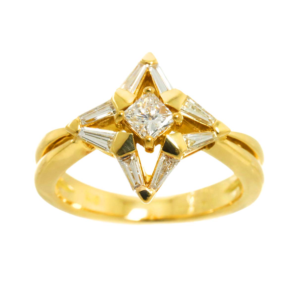 Diamond 0.30ct/0.21ct Ring 18K K18 YG Yellow Gold 750 size4-4.5(US)