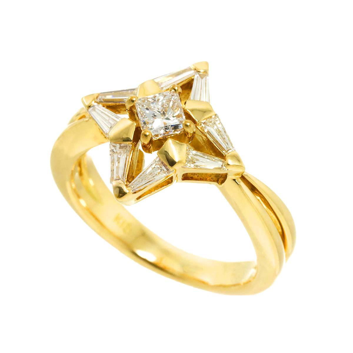 Diamond 0.30ct/0.21ct Ring 18K K18 YG Yellow Gold 750 size4-4.5(US)