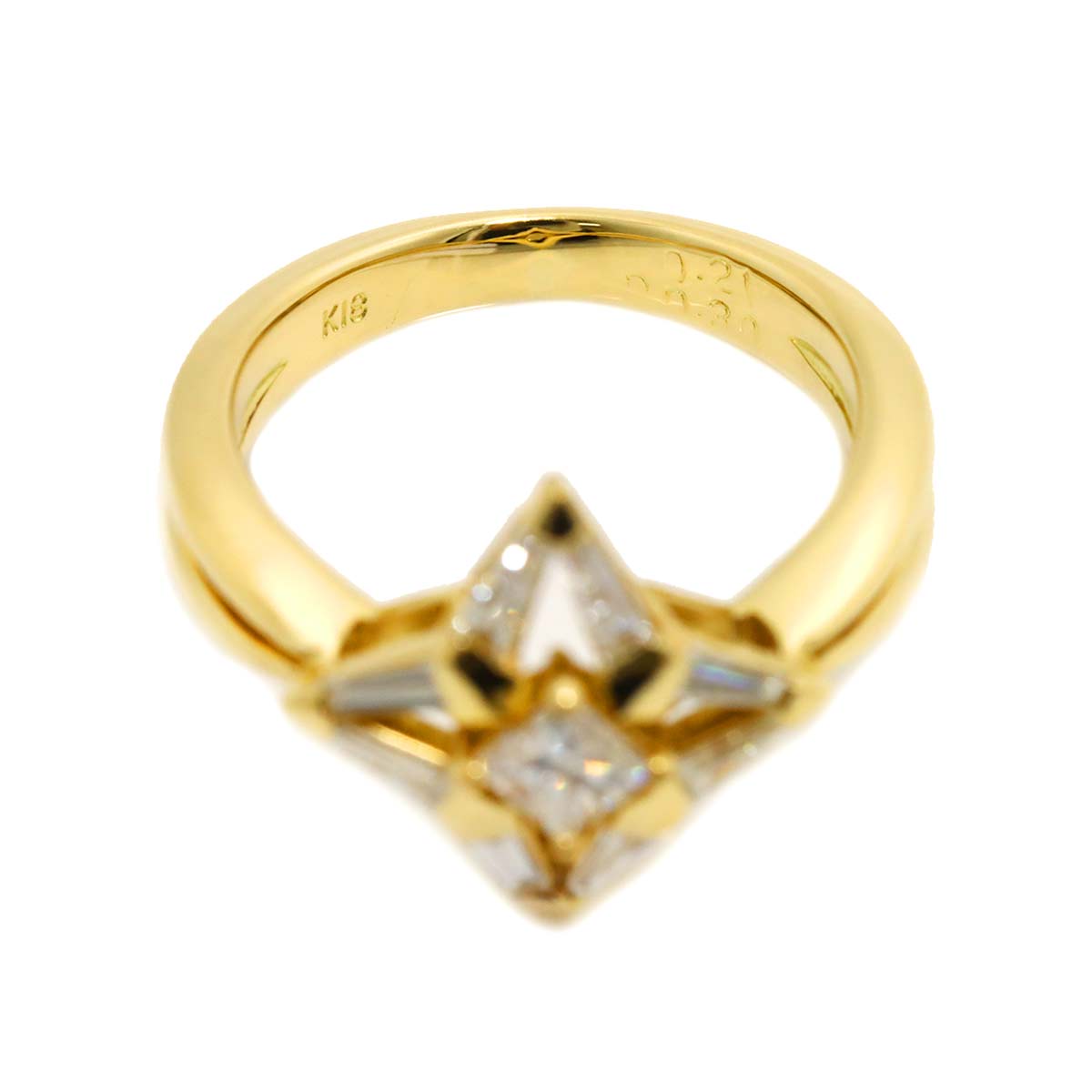 Diamond 0.30ct/0.21ct Ring 18K K18 YG Yellow Gold 750 size4-4.5(US)