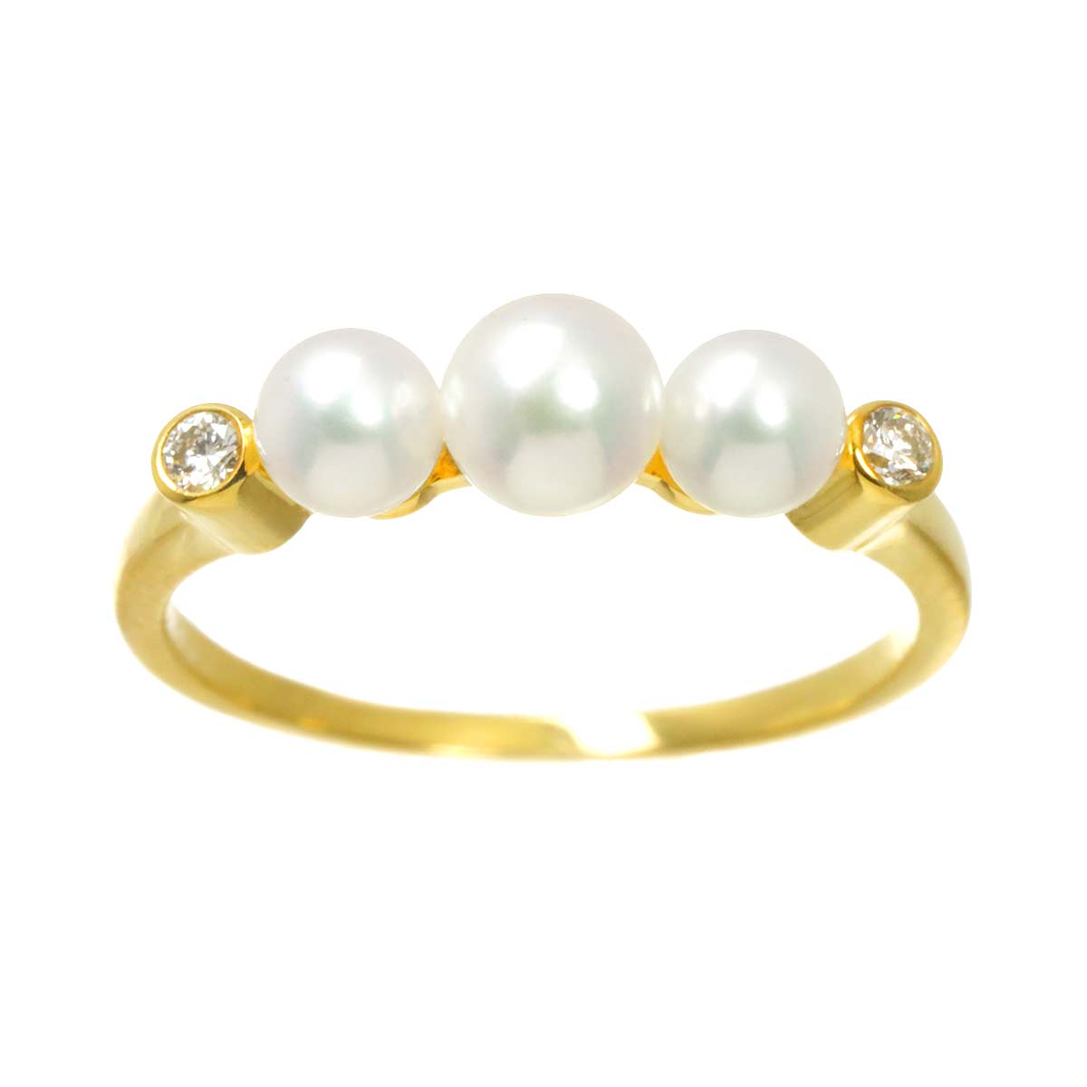 Akoya Pearl 4.9-4.1mm Diamond Ring 18K YG 750 size6-6.25(US)
