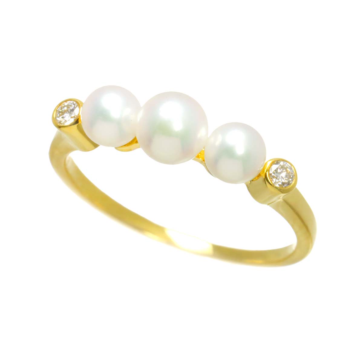 Akoya Pearl 4.9-4.1mm Diamond Ring 18K YG 750 size6-6.25(US)