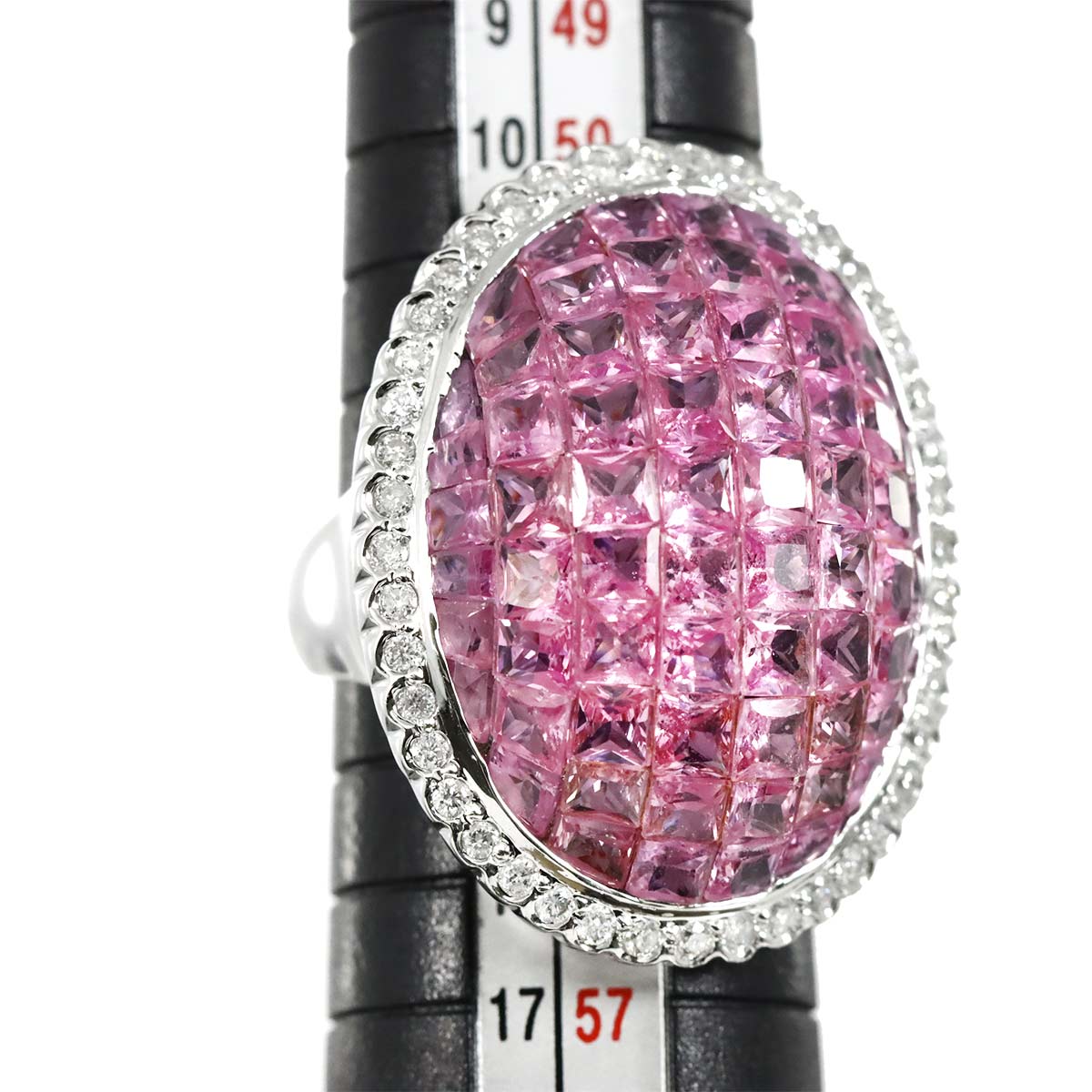 Sapphire 8.25ct Diamond 0.55ct Ring 18K WG 750 size6.25-6.5(US)