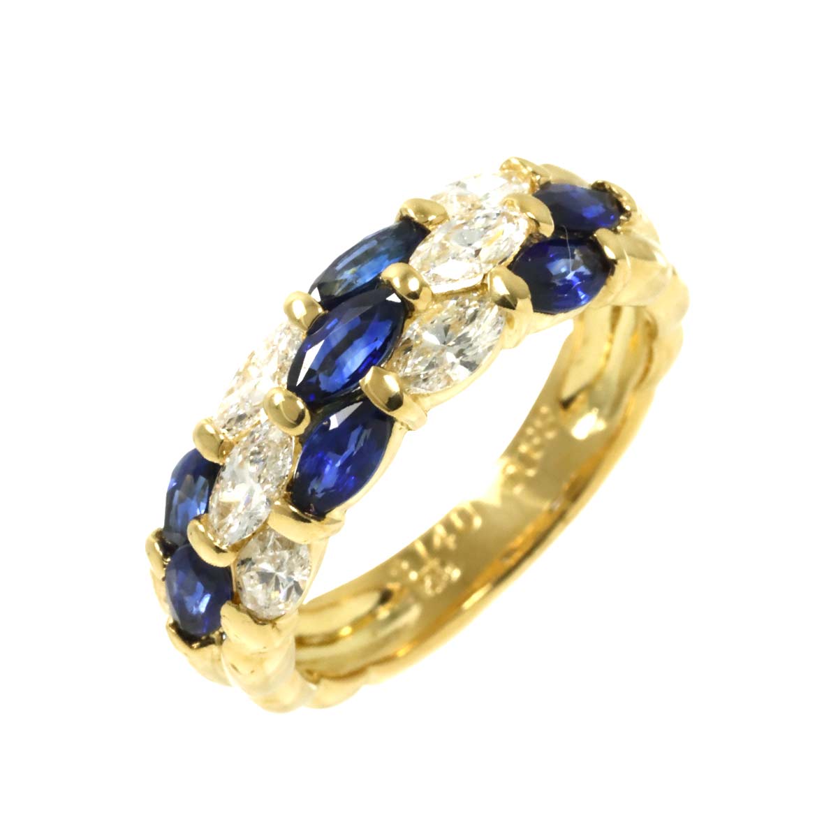 Sapphire 1.40ct Diamond 0.88ct Ring 18K YG Yellow Gold size6-6.25(US)