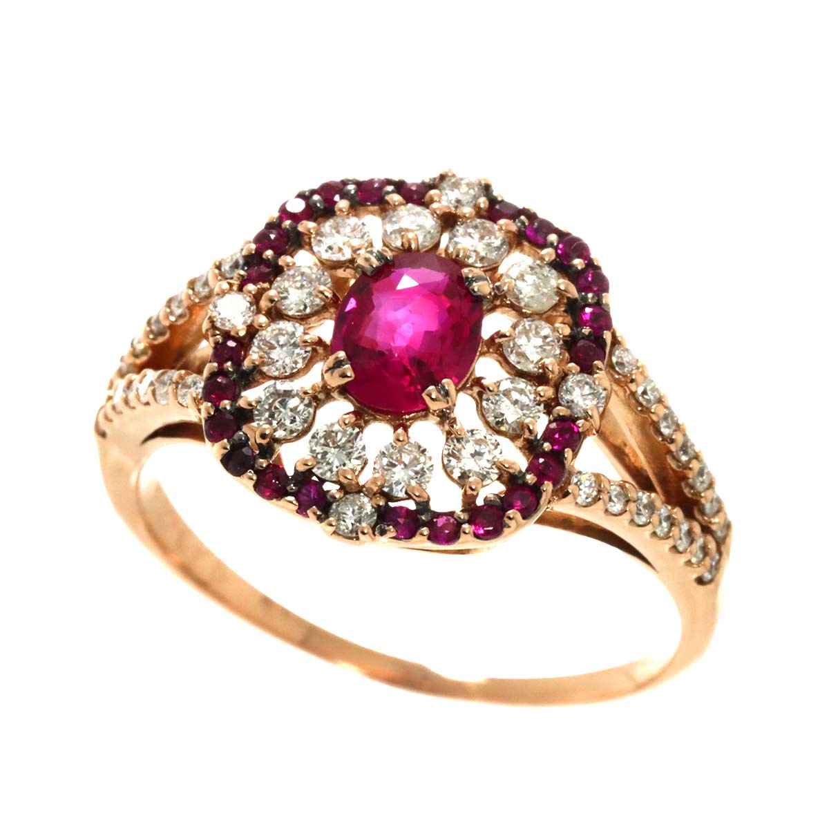 Ruby 0.48ct/0.14ct Diamond Ring 18K PG Pink Gold 750 Size6.25-6.5(US)