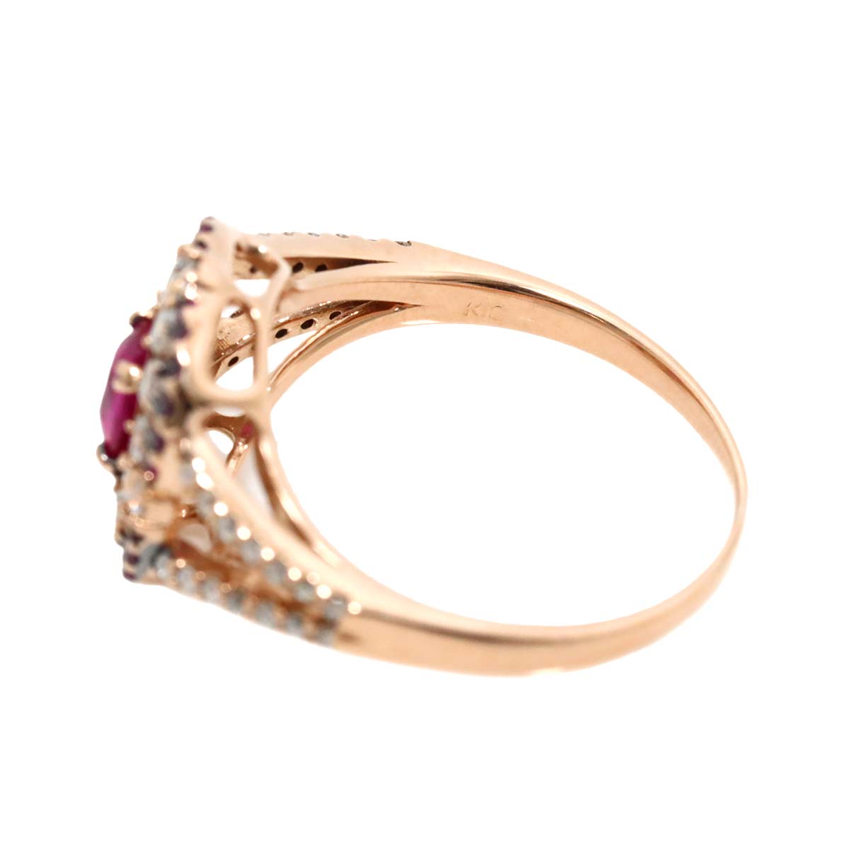 Ruby 0.48ct/0.14ct Diamond Ring 18K PG Pink Gold 750 Size6.25-6.5(US)