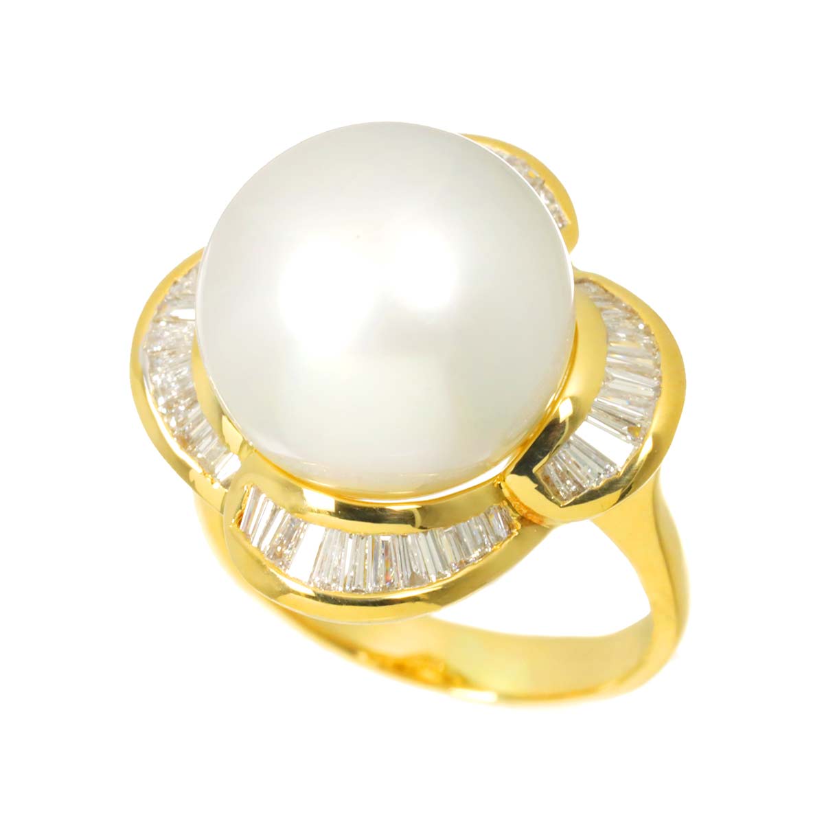 South Sea pearl 12.7mm Diamond 0.56ct Ring 18K K18 YG 750 4.5(US)