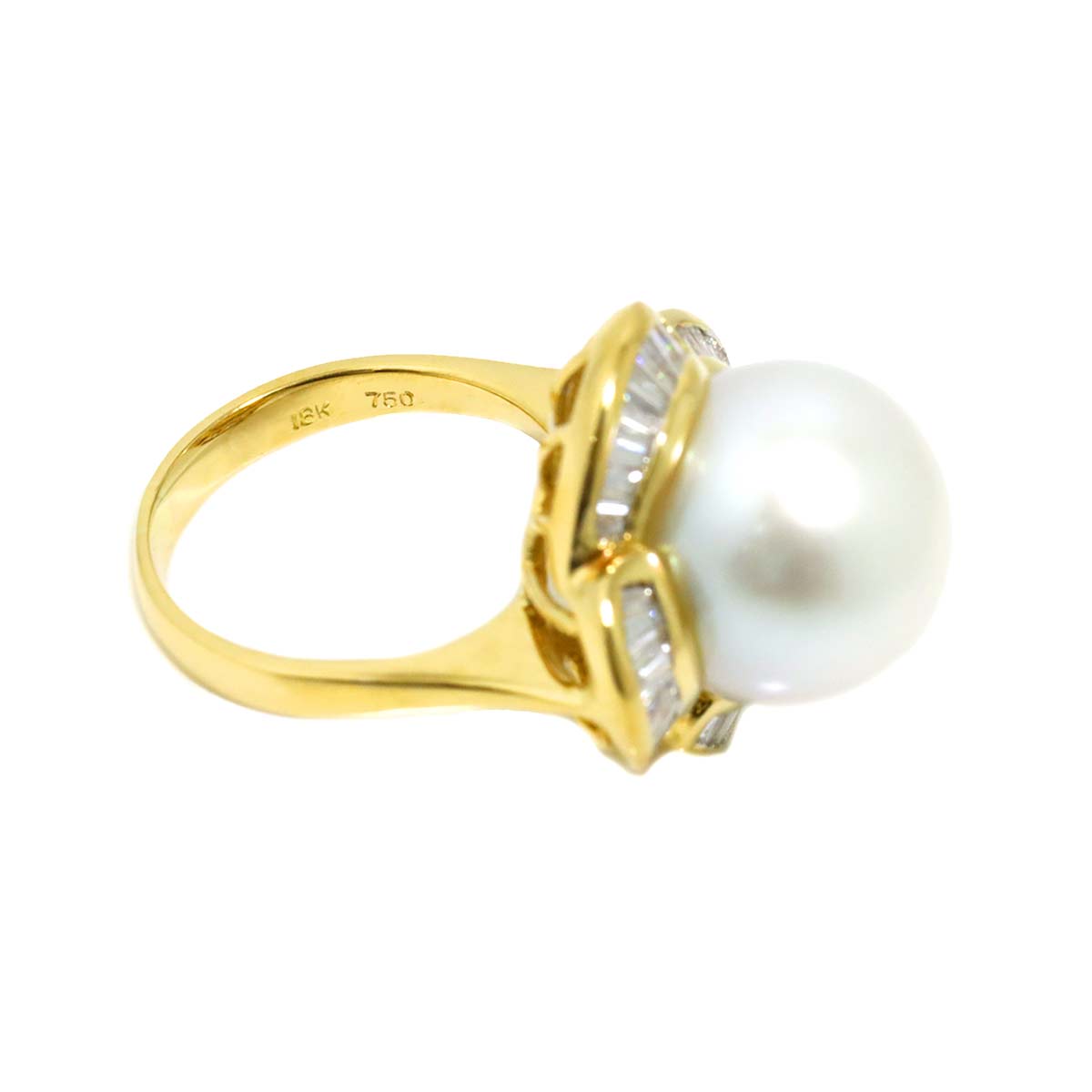 South Sea pearl 12.7mm Diamond 0.56ct Ring 18K K18 YG 750 4.5(US)