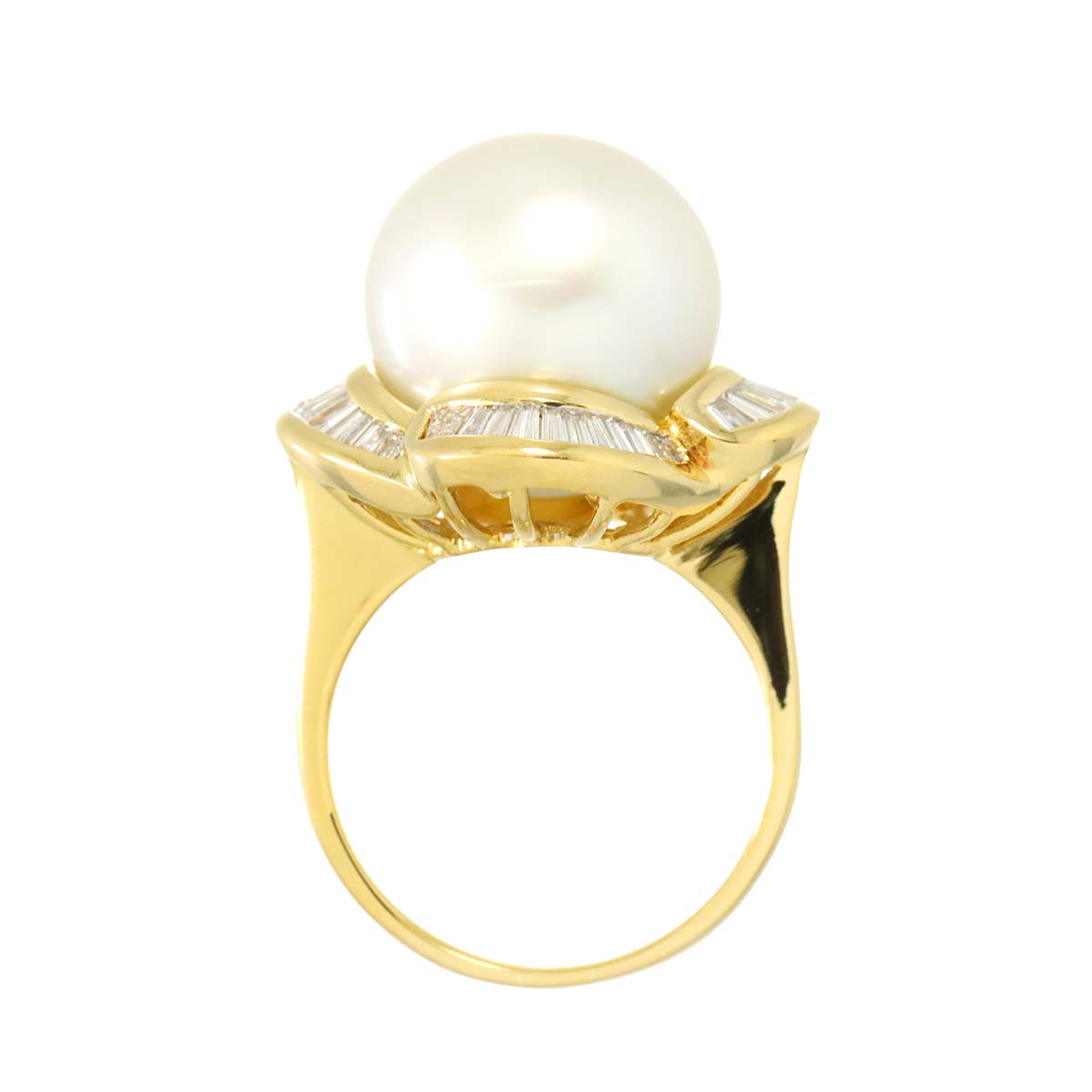 South Sea pearl 12.7mm Diamond 0.56ct Ring 18K K18 YG 750 4.5(US)