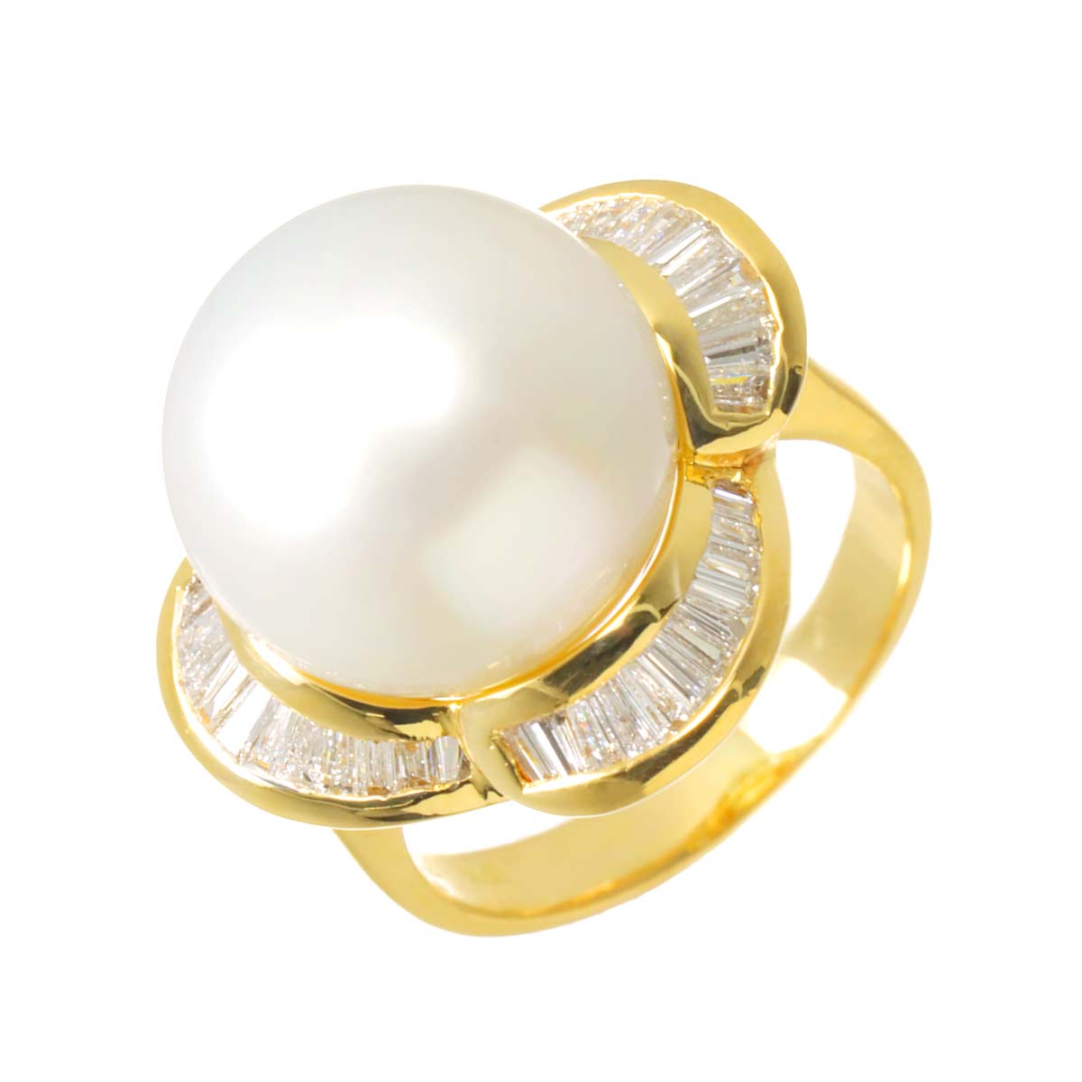 South Sea pearl 12.7mm Diamond 0.56ct Ring 18K K18 YG 750 4.5(US)