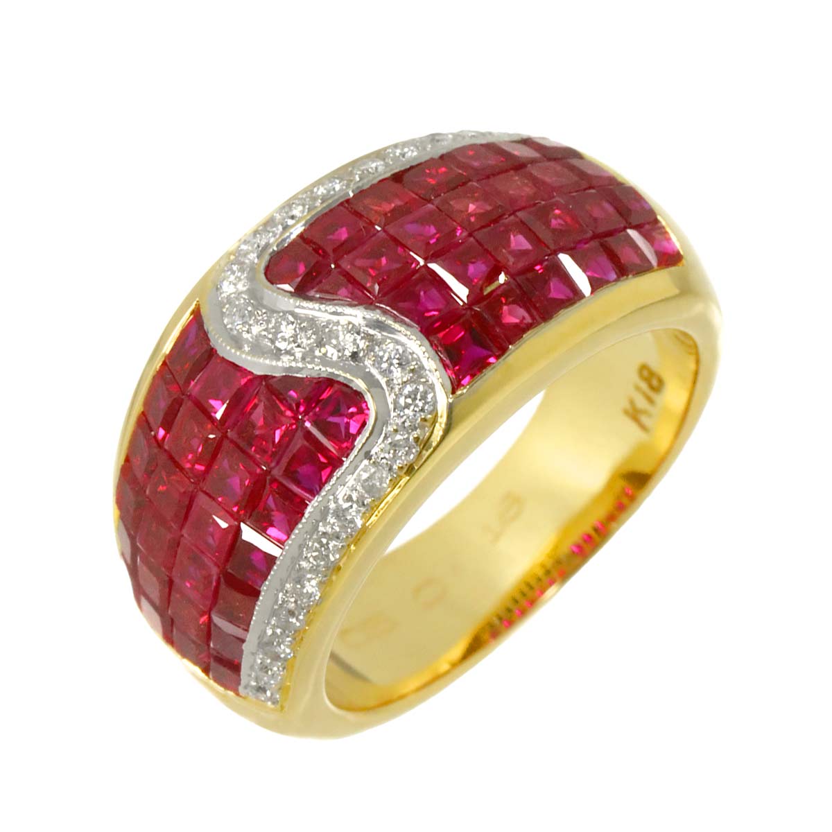 Ruby 5.05ct Diamond 0.18ct Ring 18K Yellow Gold 750 6.25-6.5(US)