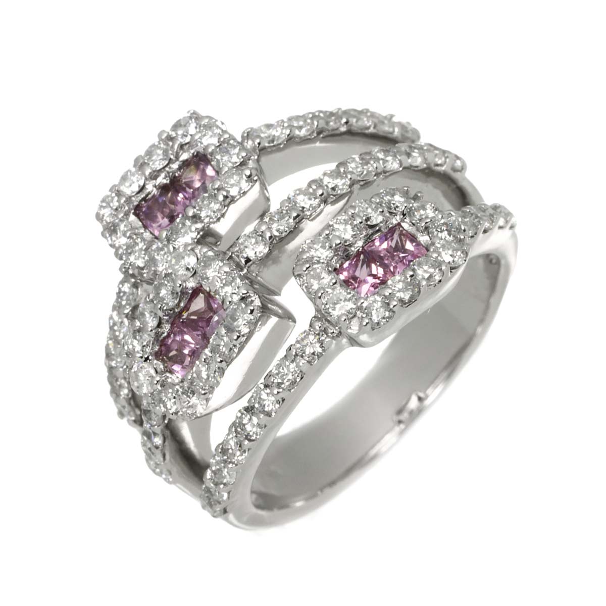 Sapphire 0.68ct Diamond 1.33ct Ring 18K K18 WG White Gold size6(US)