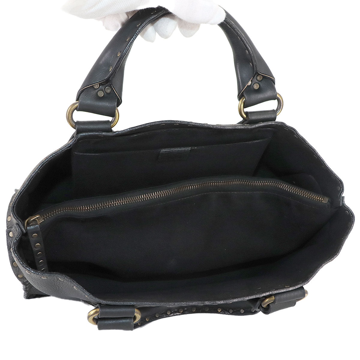 Boogie Hand Bag Leather Black Studs Purse