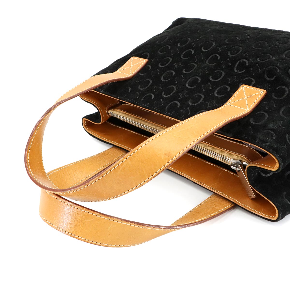 Macadam C Logos Hand Bag Suede Leather Black Brown Logos Purse