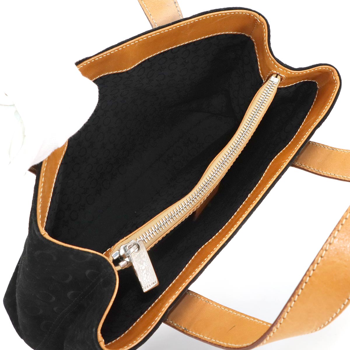 Macadam C Logos Hand Bag Suede Leather Black Brown Logos Purse