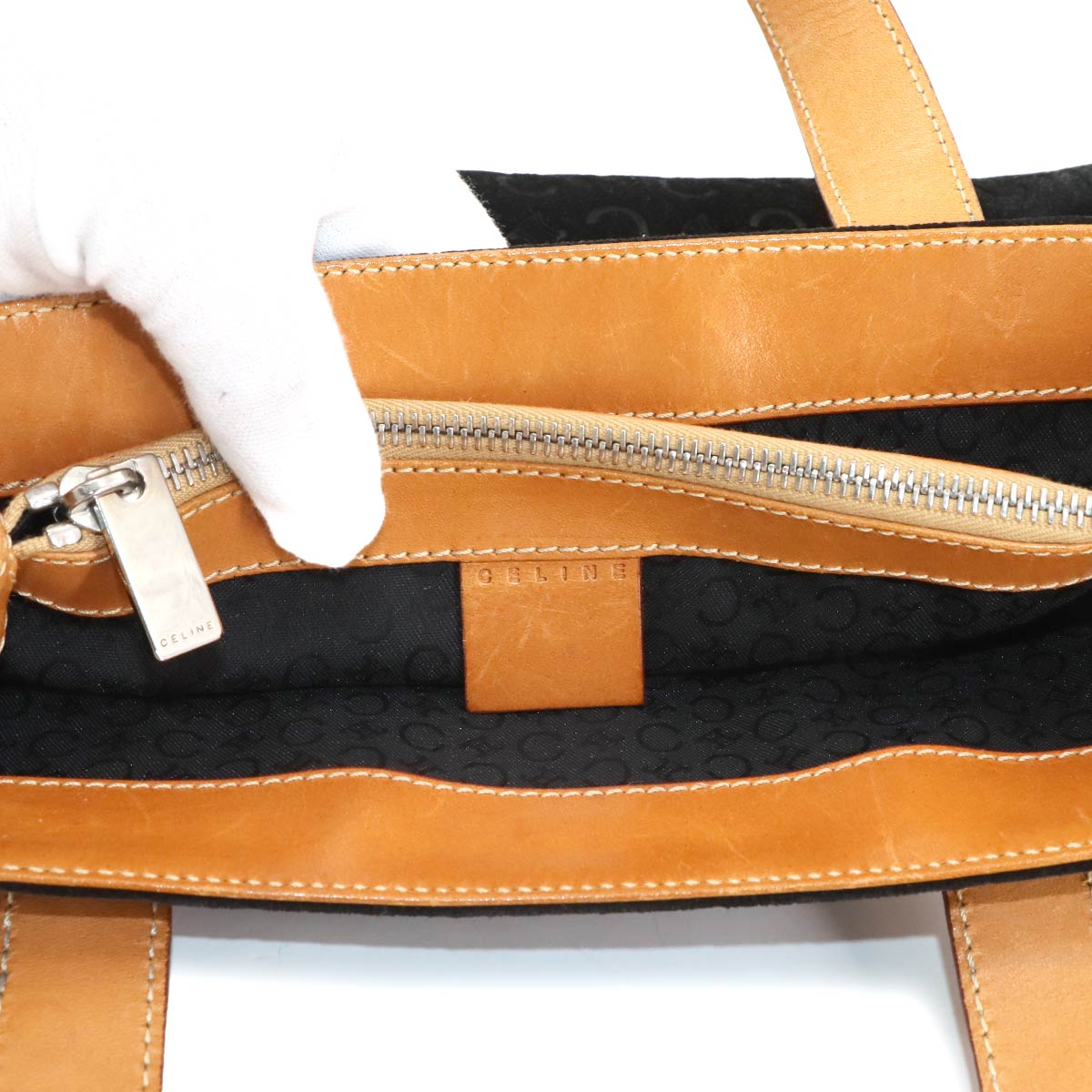 Macadam C Logos Hand Bag Suede Leather Black Brown Logos Purse