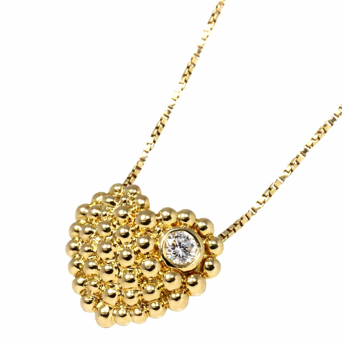 Diamond 0.12ct Heart Necklace 18K K18 YG 750