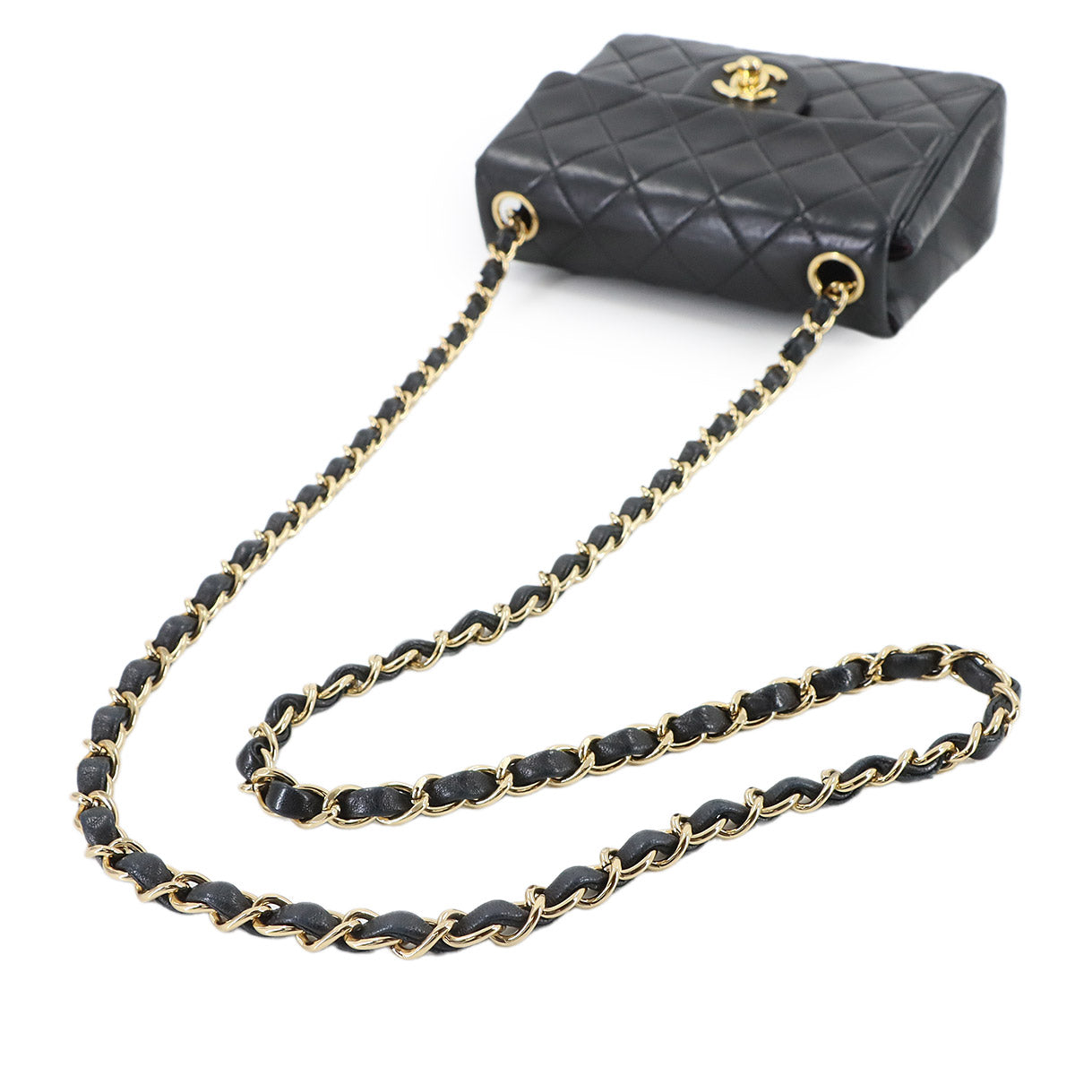 Mini Matelasse Chain Shoulder Bag Leather Black A01115 Purse