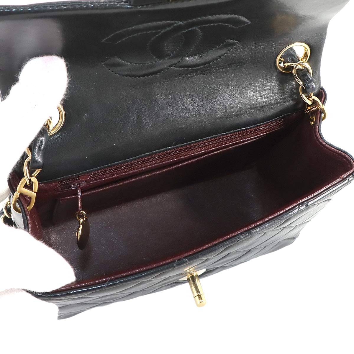 Mini Matelasse Chain Shoulder Bag Leather Black A01115 Purse