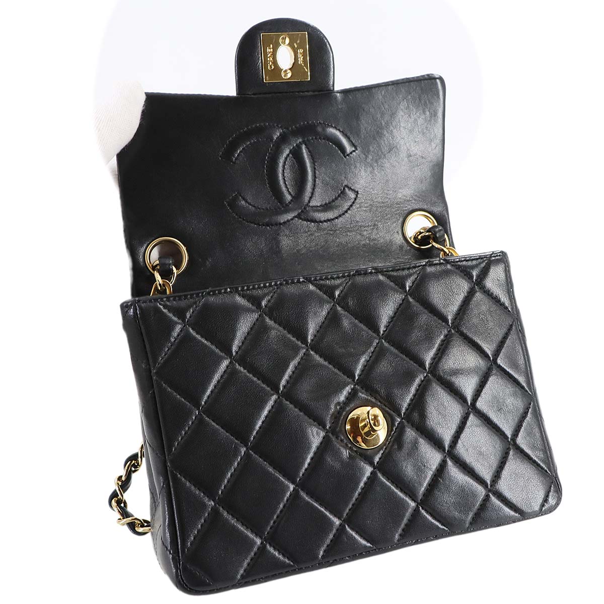 Mini Matelasse Chain Shoulder Bag Leather Black A01115 Purse