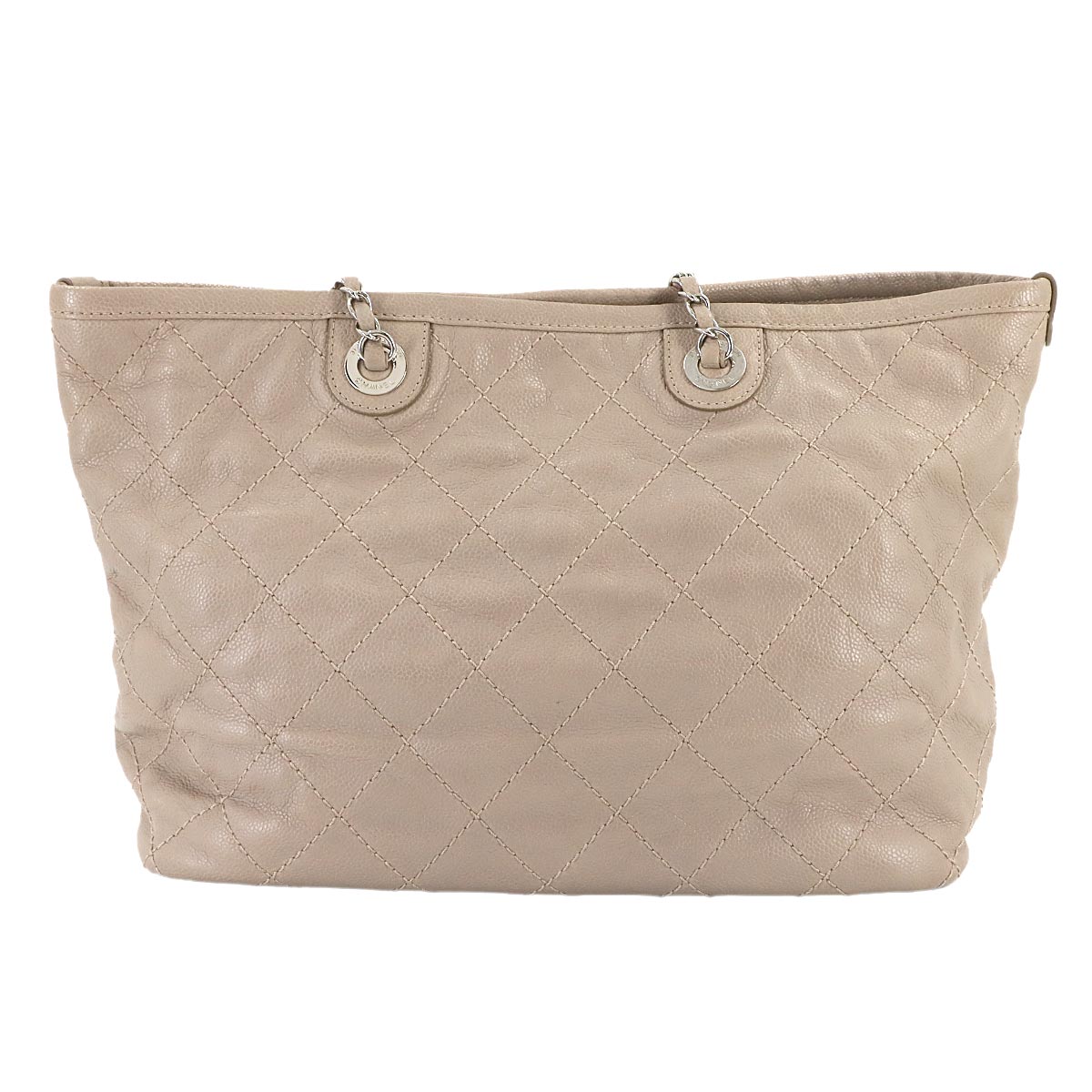 Wild Stitch Chain Tote Bag Leather Beige Coco Logos