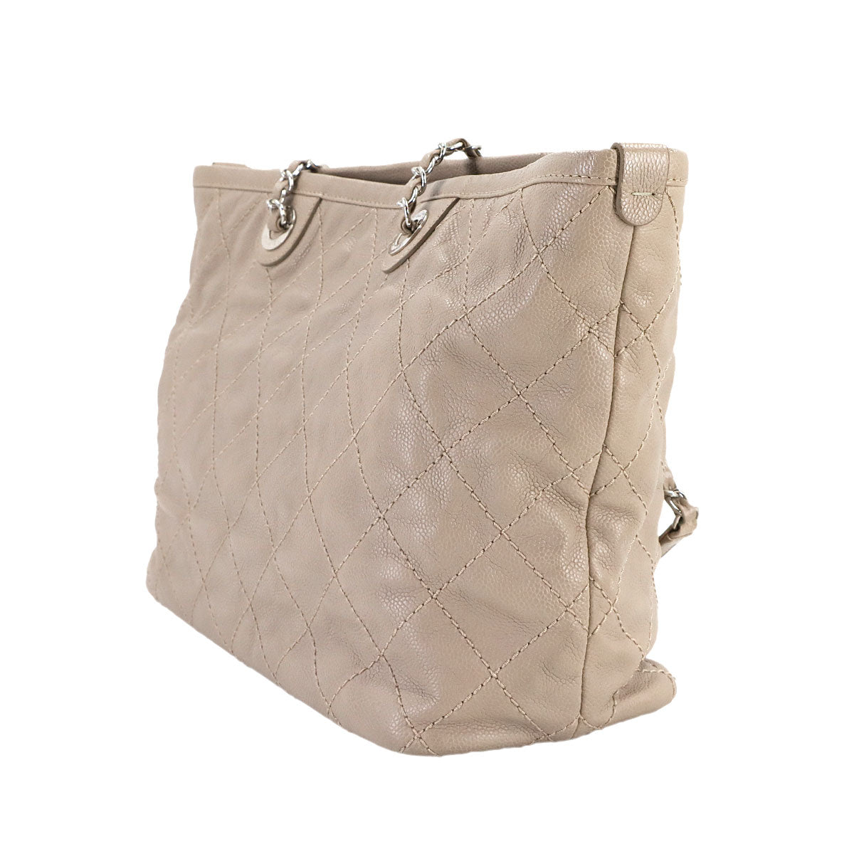 Wild Stitch Chain Tote Bag Leather Beige Coco Logos