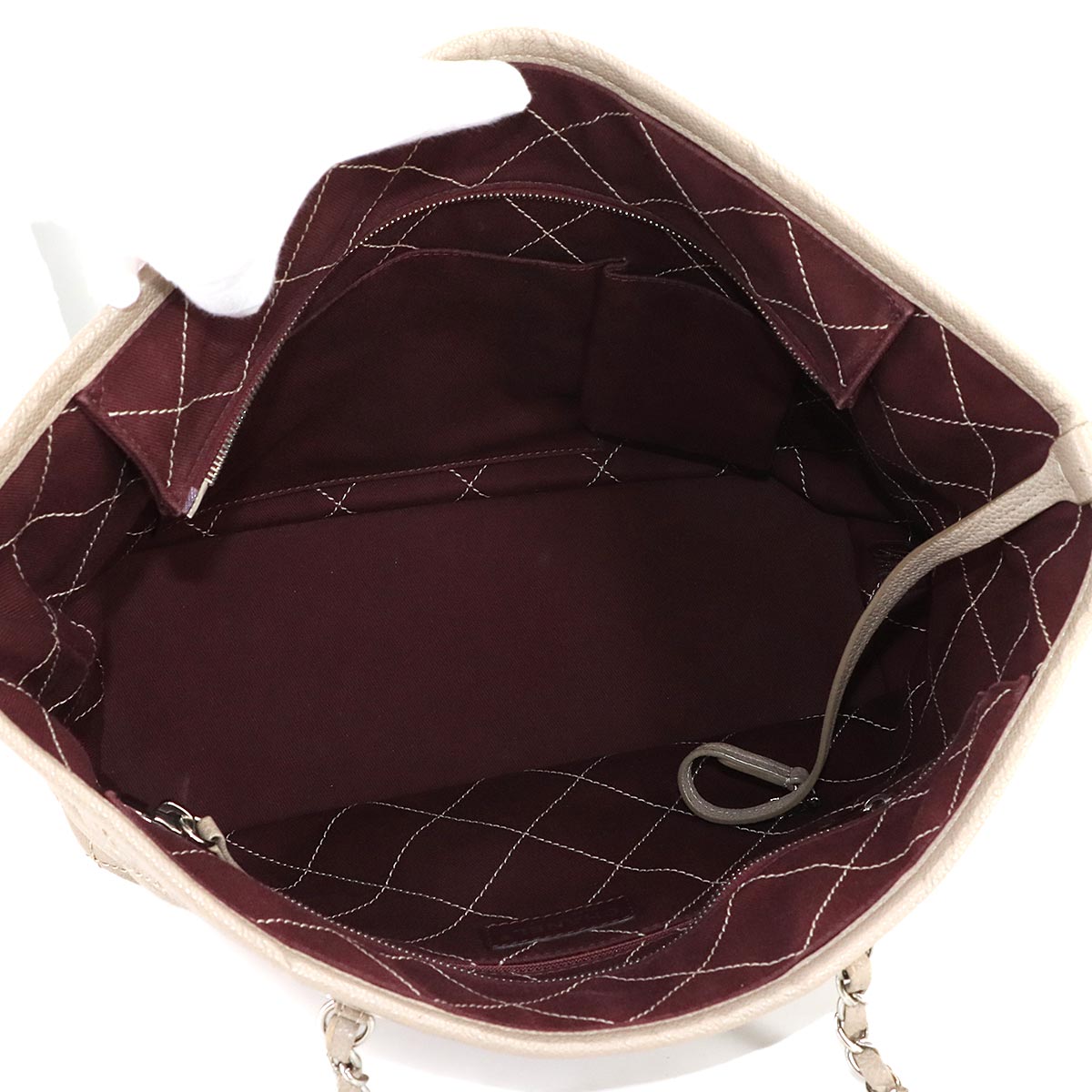 Wild Stitch Chain Tote Bag Leather Beige Coco Logos