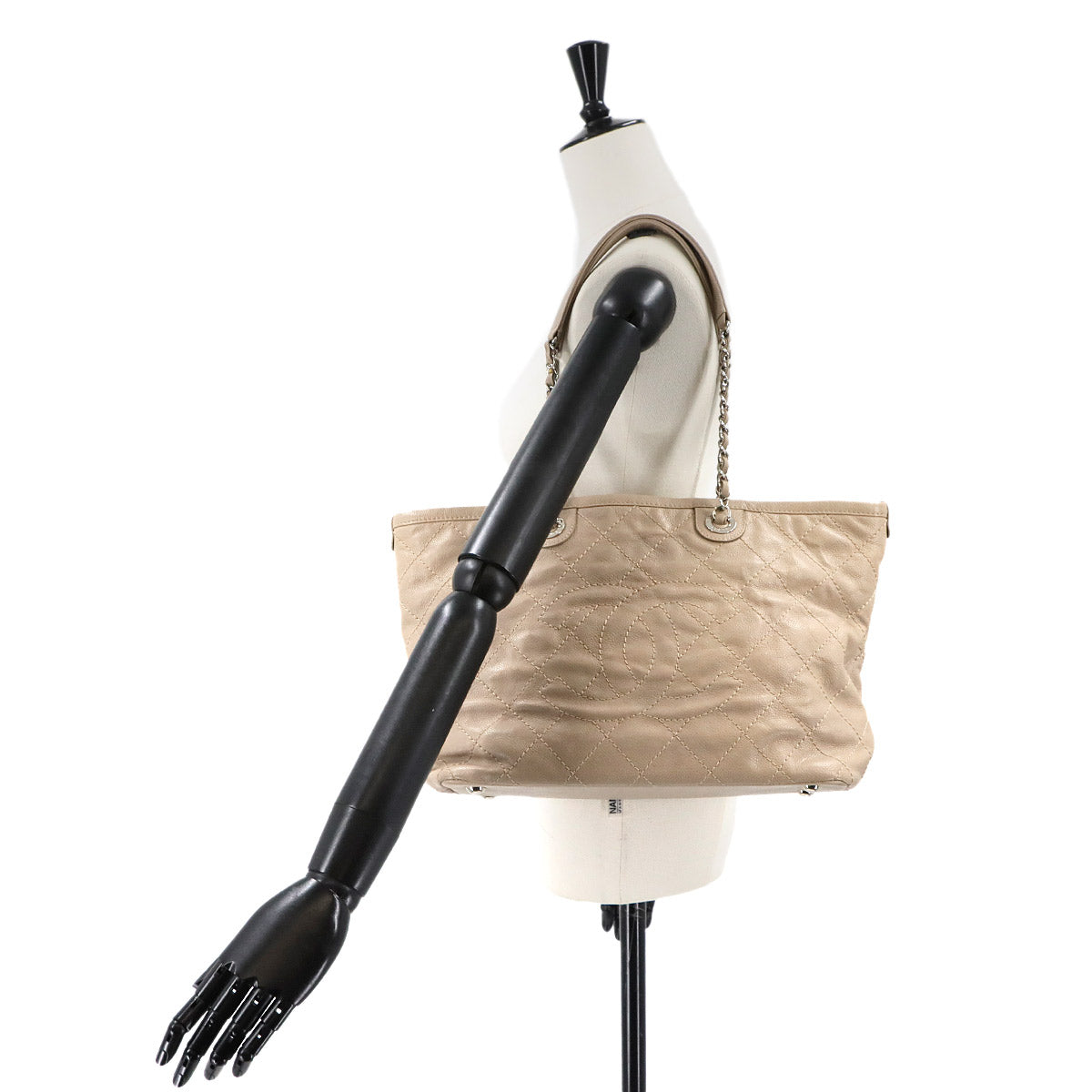 Wild Stitch Chain Tote Bag Leather Beige Coco Logos