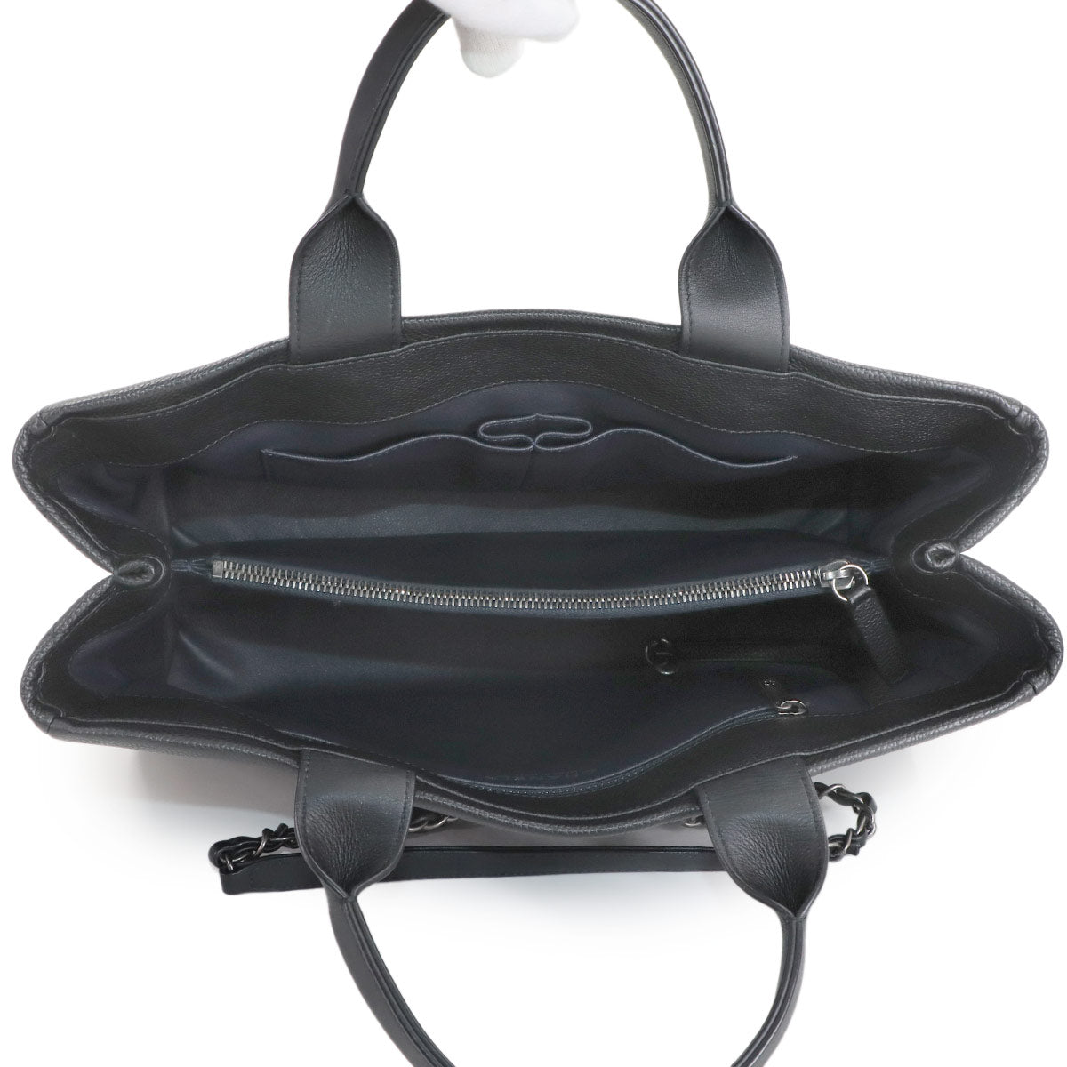 Coco Break Tote Chain Shoulder Bag Leather Black Navy Purse